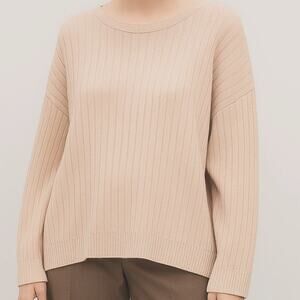 COS Ribbed Chunky Knit 100% Cotton Minimalist Pullover Sweater Neutral Cream M